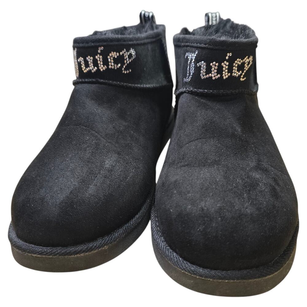 Y2k Juicy Couture Fur Lined Booties Black Bedazzled Size 7-8